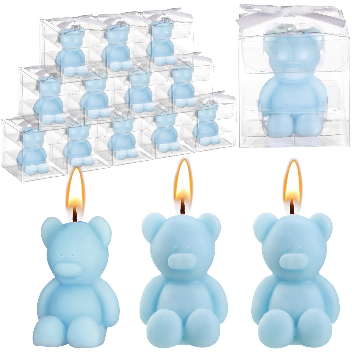 Hoolerry 30 Pcs Baby Shower Favors Mini Bear Candles Party Favors with Boxes Handmade Bear Shaped Candles Bulk for Baby Shower Boys Girls Wedding Gender Reveal Party Guest (Light Blue)