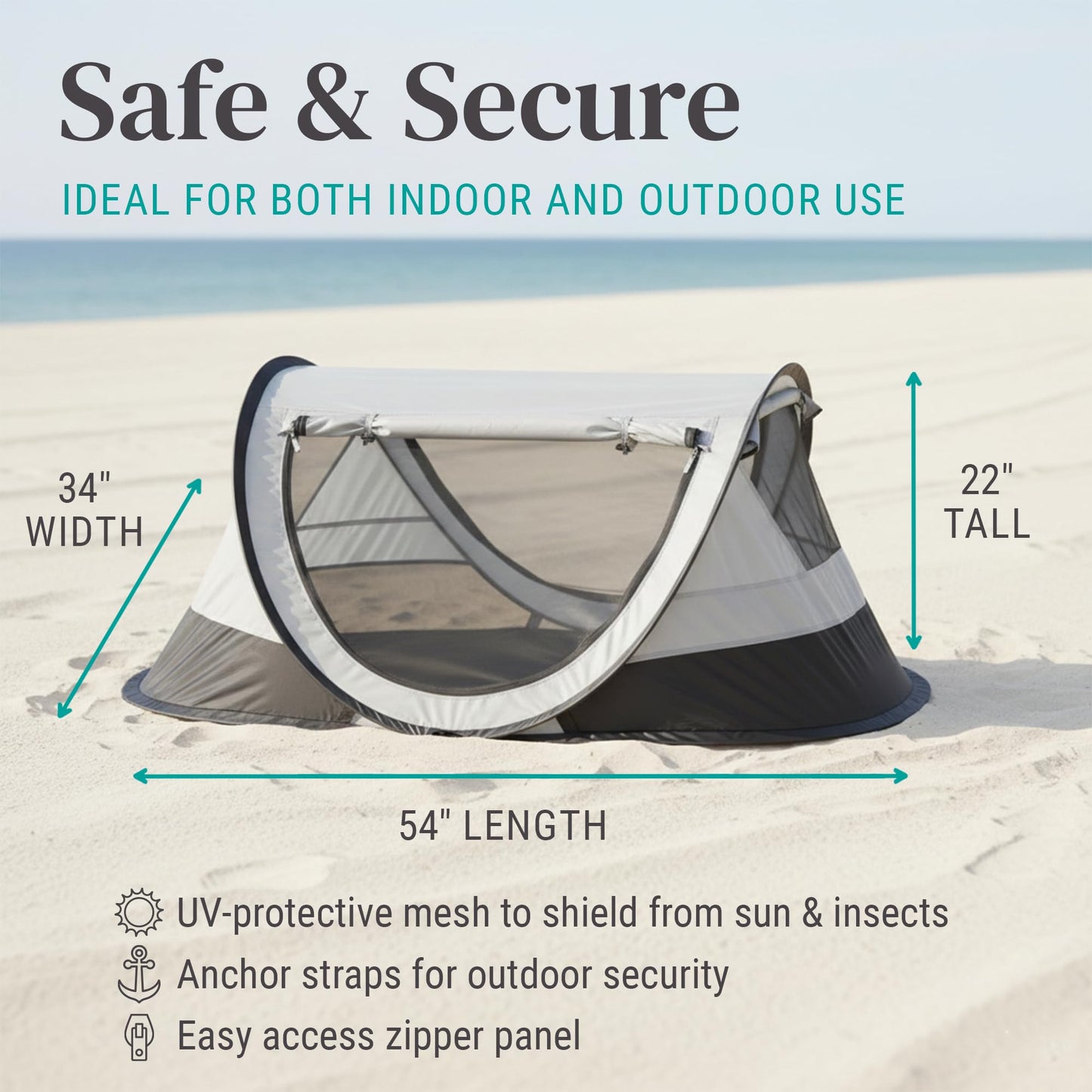 KidCo - Peapod Plus Portable Mesh Baby Toddler Travel Tent & Storage Bag, Play Tent, Pack and Play, Extra Room, Ages 6 Months - 5 Years (Midnight)