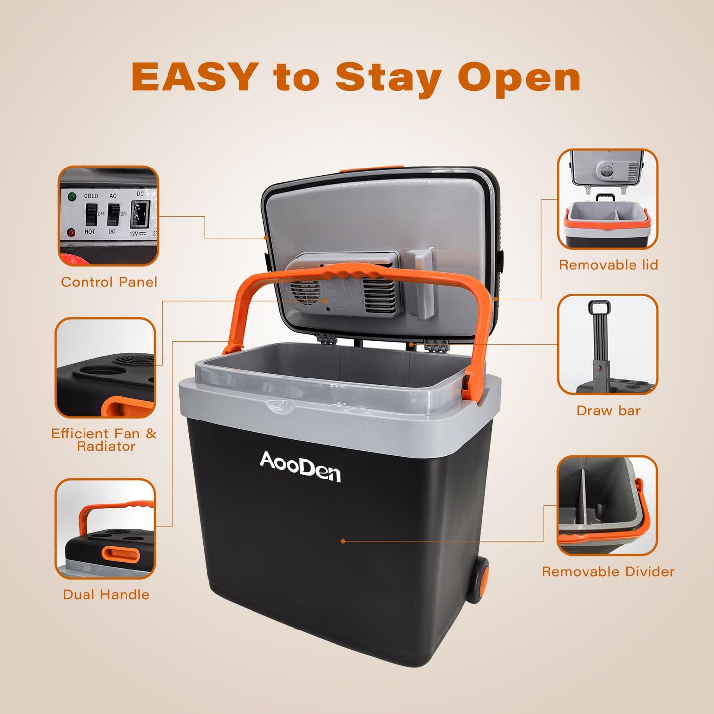 AooDen Electric Car Cooler and Warmer 35 Quart(33 Liter) Capacity with Draw bar and Wheels, Thermoelectric Iceless Cooler for Travel, Camping, Vehicles, Truck, Home - 12V DC and 120V AC