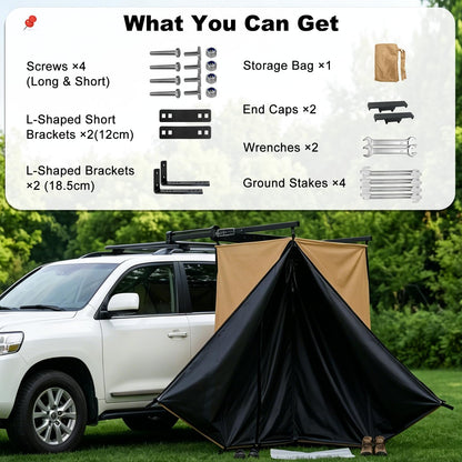 5.6FT x 3.3FT Portable Shower Awning Tent for Vehicle Side Use, 420D Waterproof Outdoor Bathroom with Dry-Wet Separation, Multi-Function Camping Shower Room & Privacy Shelter for SUV, Truck, Overlan