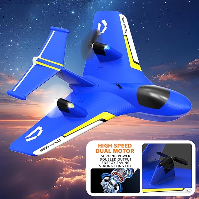 Remote Control Airplanes for Kids 2.4Ghz RC Water Plane Gifts for Boys Age 8-13 Year Old Easy to Fly Mini Glider with Gyro/Lights/2 Batteries Cool Toys for Birthday Christmas (Blue)