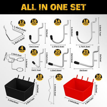 ELEAD Pegboard Hooks Kit - 297 Pieces with Bins for Tool Organization | Fits 1/8" & 1/4" Pegboards