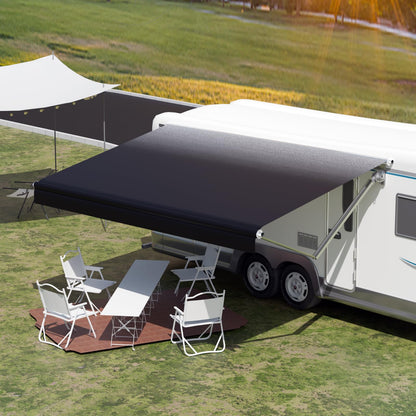 CYLAND RV Awning Fabric Replacement,Camper Trailer Motorized Awning Replacement for Motorhome,Heavy Duty Weatherproof 18.5oz Outdoor Vinyl RV Canopy 20'(Fabric 19'2") Black Fade