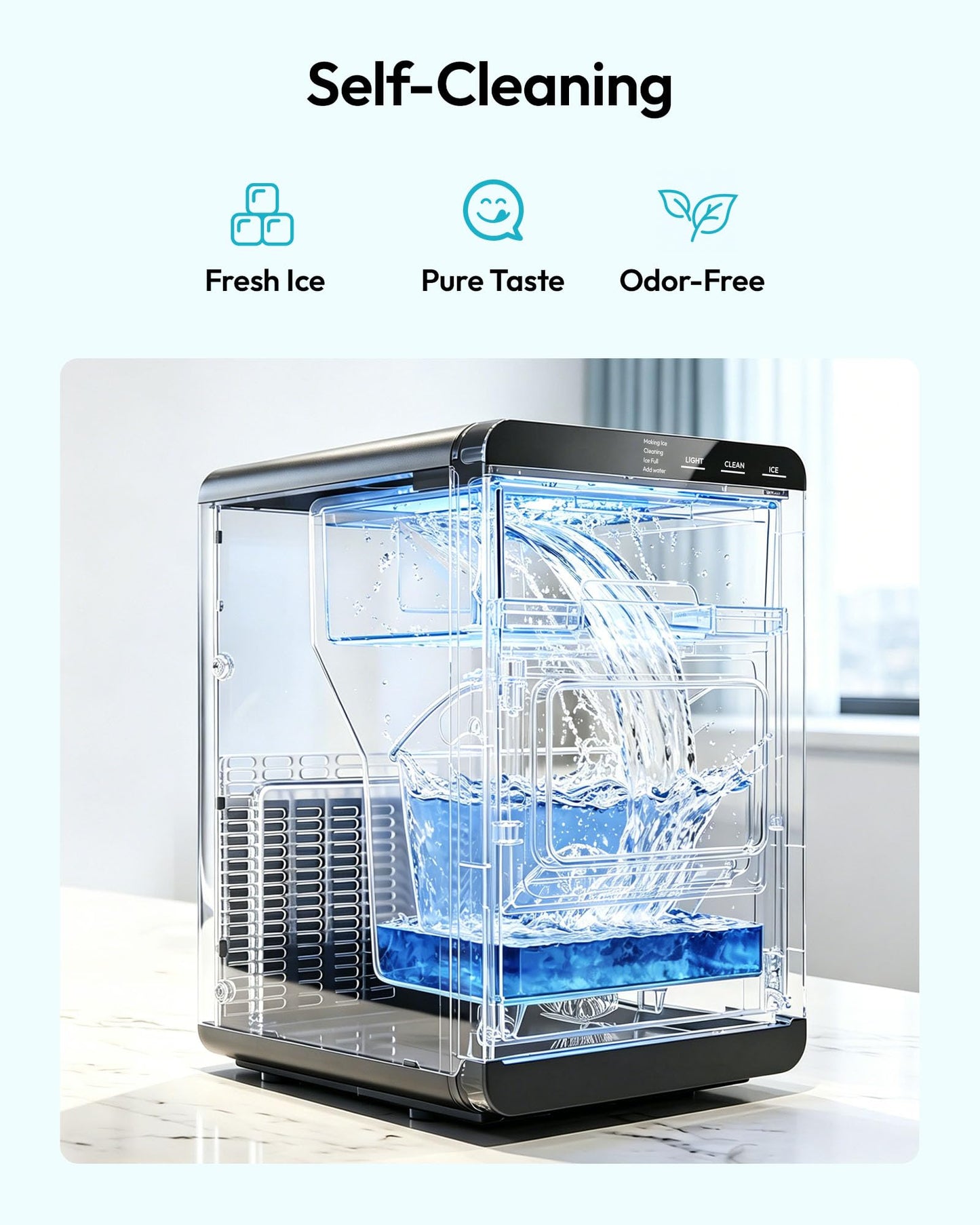 EUHOMY Nugget Ice Maker Countertop, 44Lbs/24H Sonic Ice Maker Machine, Self-Cleaning Pellet Ice Makers with Ice Scoop&Basket, Countertop Pebble Ice Maker for Home/Kitchen/Office