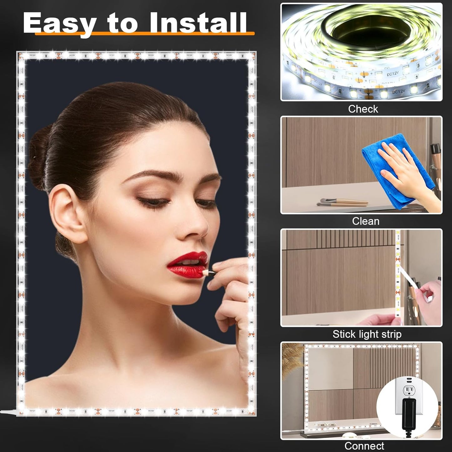 LED Vanity Mirror Lights for Makeup Dressing Table Vanity Set 13ft Flexible LED Light Strip Kit 6000K Daylight White with Dimmer and Power Supply, DIY Mirror, Mirror not Included