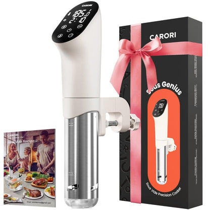 Carori Sous Vide Machine 1100W, Sous Vide Precision Cooker, Ultra Quiet Immersion Circulator with Recipes, Accurate Temperature and Time Control with Adjustable Clamp, Brushless Motor, White