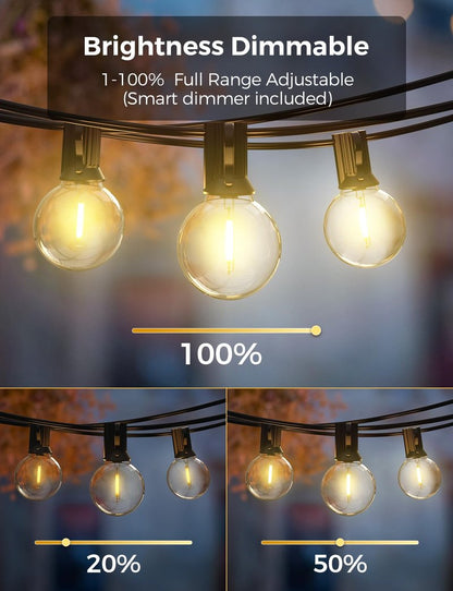 XMCOSY+ Patio Lights, Smart 50Ft Outdoor String Lights with 25 Dimmable G40 Globe Bulbs, APP Control, Work with Alexa, Connectable Waterproof LED Outdoor Light