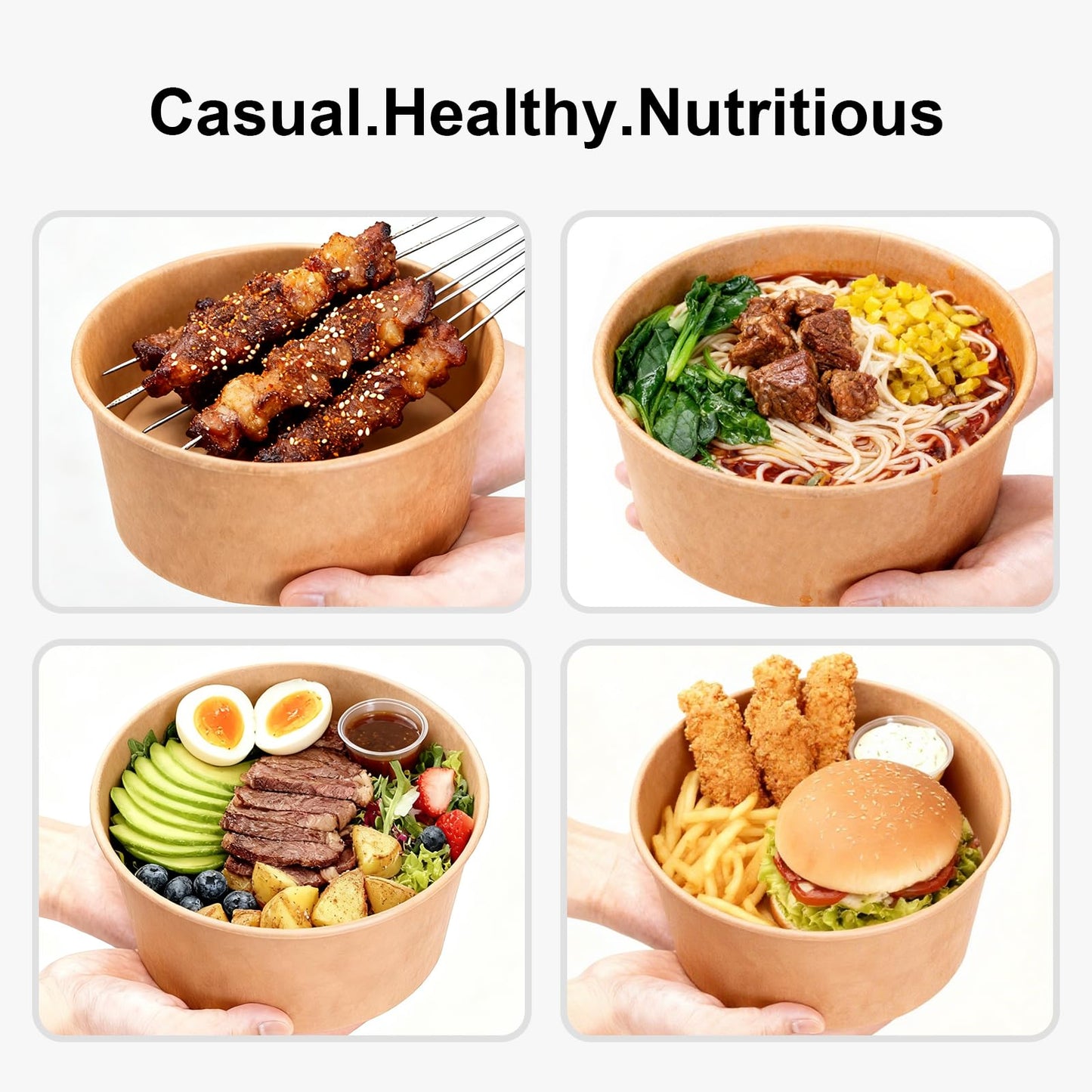 ganfaner 47oz Disposable Meal Prep Food Container w/Lids, 200 Sets Deli Bowl Paper Box To Go, Sturdy Bulk Pack for Event Restaurant Food Serving Salad Soup Pho Acai Picnic