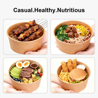 ganfaner 47oz Disposable Meal Prep Food Container w/Lids, 200 Sets Deli Bowl Paper Box To Go, Sturdy Bulk Pack for Event Restaurant Food Serving Salad Soup Pho Acai Picnic