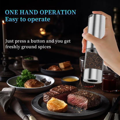 Skiennix Electric Salt and Pepper Grinder Set - Type-C Fast Charging, Adjustable Coarseness, Stainless Steel | LED Light