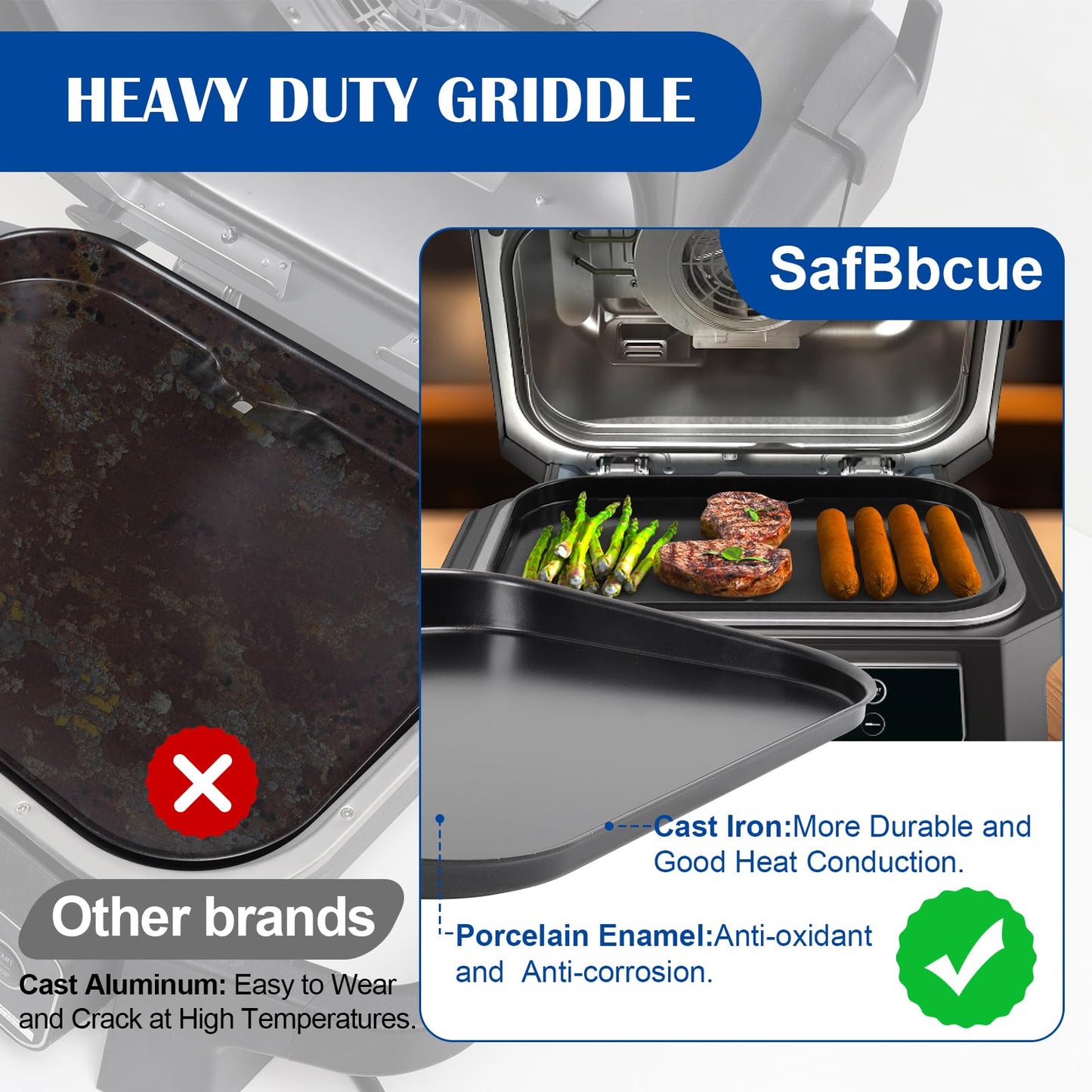 SafBbcue Griddle Plate & Smoke Rack for Ninja Woodfire Pro Connect XL Grill Ninja OG951 OG850 Grill Accessories, XSKGRIDLXL Flat Top Plate & XSKRSTRKXL Roast Rack for Woodfire OG800/900 Series