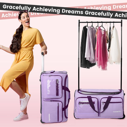 Fanwoli 23" Dance Bag with Garment Rack | Upgraded Stable System & Fabric | More Lightweight & Wear-Resistant | Ideal Competition Duffle Bag for Dancers Livestreamer Athletes