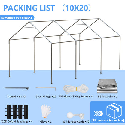 Jocoevol Carport 10x20 FT Enclosed Carport with Roll-up Windows, Portable Garage with Removable Sidewalls & Doors, Car Canopy Tent with Sandbags All-Season Tarp for Car Boat Truck Motorcycle