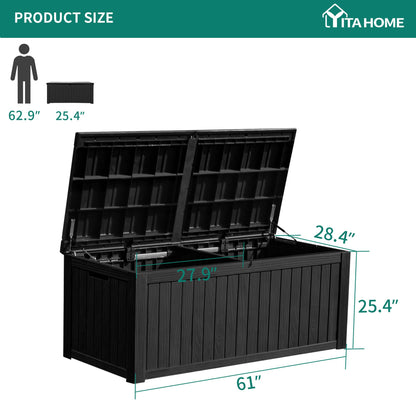 YITAHOME 180 Gallon Large Outdoor Storage XL Deck Box w/Divider for Patio Furniture,Outdoor Cushions, Garden Tools, Sports Equipment and Pool Supplies, Waterproof, Resin, Lockable, Black