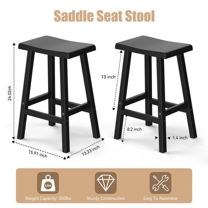 PatioZen Bar Stools Set of 2, Waterproof UV-Resistant,Durable Resin Kitchen Island Chairs for Indoor & Outdoor Use, Modern Design for Home,Bar,and Cafe (24'' Black-2)