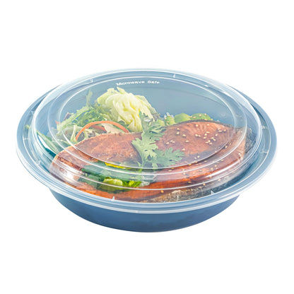 Restaurantware-Asporto 48 Ounce Round Take Out Containers, 100 Food Containers With Lids - Microwavable, Disposable, Midnight Blue Plastic To Go Boxes For Food, No BPA, For Take Out And Delivery