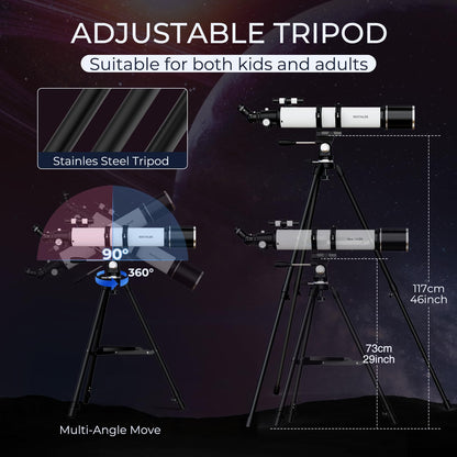 90mm Aperture Telescope 800mm Focal Length Refractor for Beginners & Adult, Professional Astronomy Telescope with 32X-240X Magnification, 3X Barlow Lens & Phone Adapter