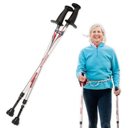 Urban Poling ACTIVATOR® Walking Poles for Balance and Rehabilitation – 1 Pair – Ergonomic CoreGrip™ Handles – Adjustable, Collapsible, and Lightweight for Stability and Recovery in Silver/Red