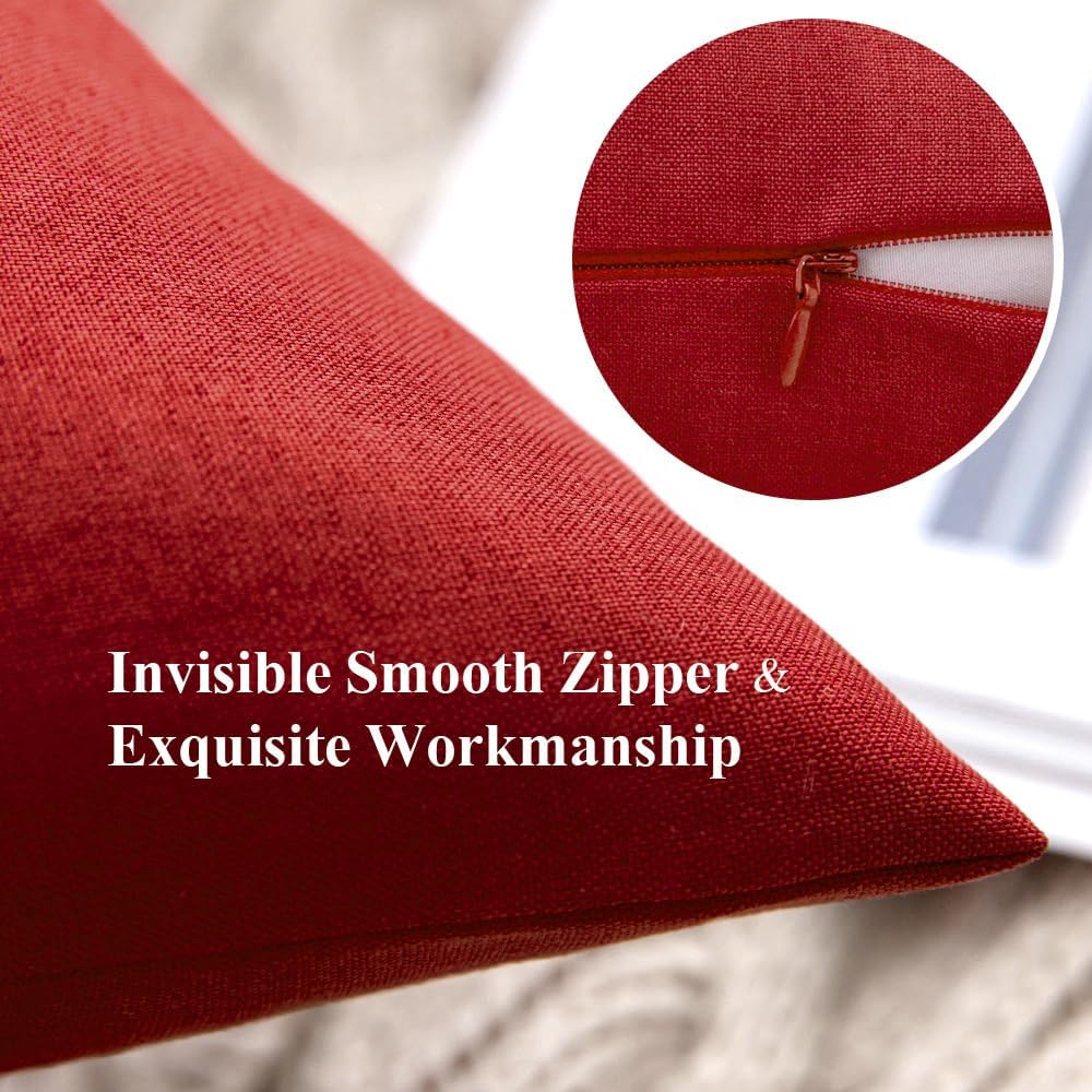 MIULEE Decorative Outdoor Throw Pillow Covers - Waterproof Faux Linen Cushion Cases | 24x24 Inch Red (Pack of 2)