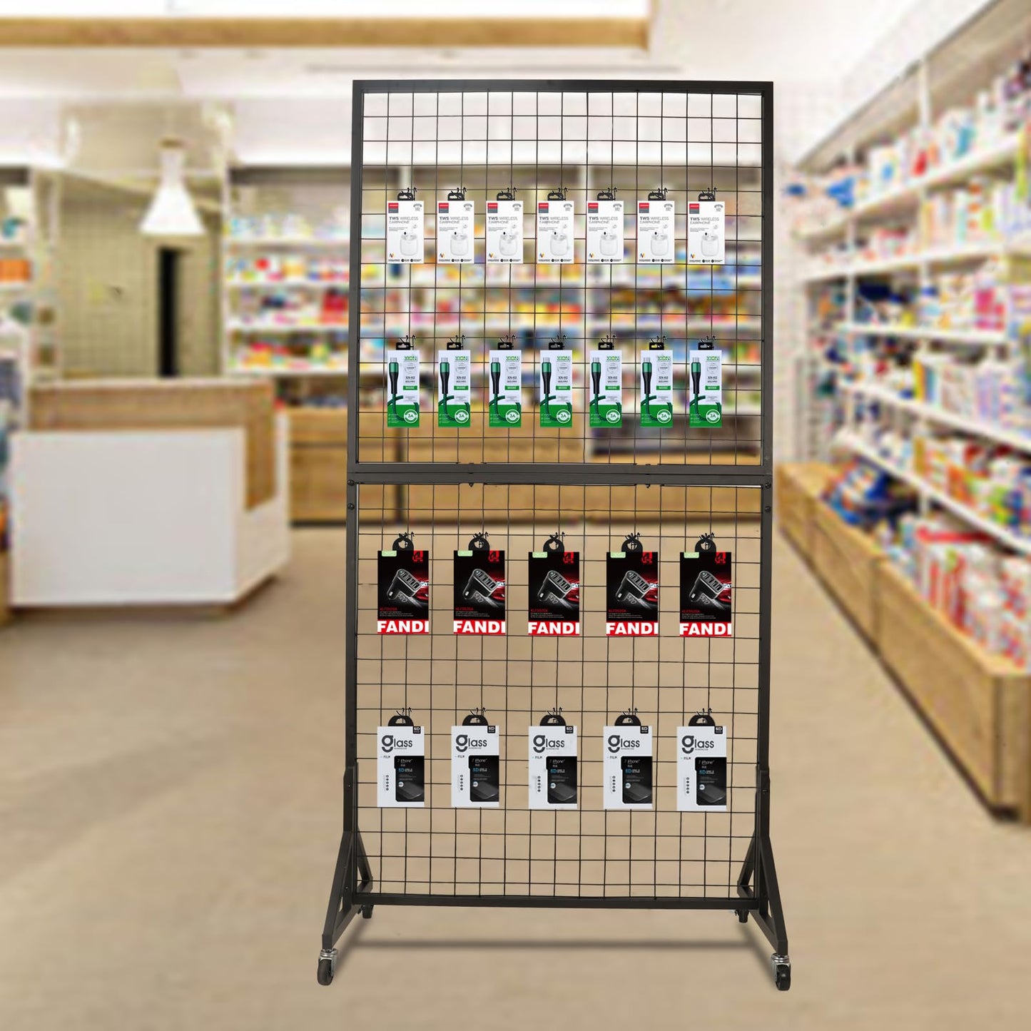 NectaCol 2 Packs 3'x 6' Two-Double Gridwall Panel Display Racks with Sturdy T-Base, Black Grid Wall Panels Display Stand, Display Rack Craft Show, Art Display Stand