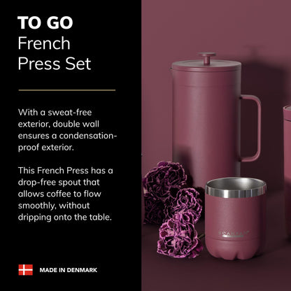 Scanpan TO GO French Press Coffee Maker 1.0L (Black) + 4 Vacuum Cups 250 mL (Black) - 18/8 Food Grade Stainless Steel - Scratch-Free Coating - Dishwasher Safe