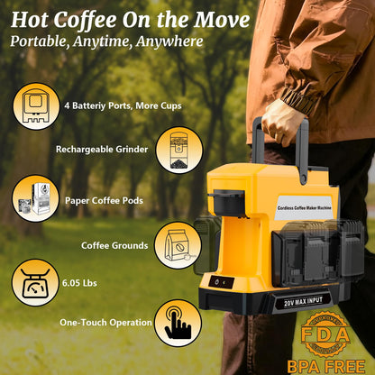 Byutrcfuy Cordless Coffee Maker for Dewalt 20V MAX Battery, 3 Brewing Options Drip Coffee Maker with Coffee Grinder, Portable Single Serve Coffee Makers for Camping, Travel, and Jobsite. (Tool Only)