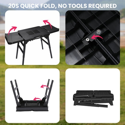 GRISUN Universal Folding Grill Cart | Portable Stand for Ninja Woodfire OG700/OG800/OG900, Blackstone, Ooni | 3-Height Adjustable