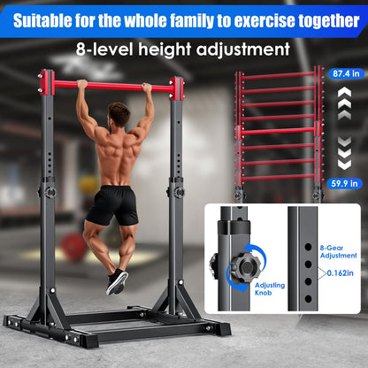 AFFLUENT Pull Up Bar Stand Free Standing Pull Up Bar Station 8 Adjustable Heights Power Tower for Home Gym Workout 330lbs Capacity Red
