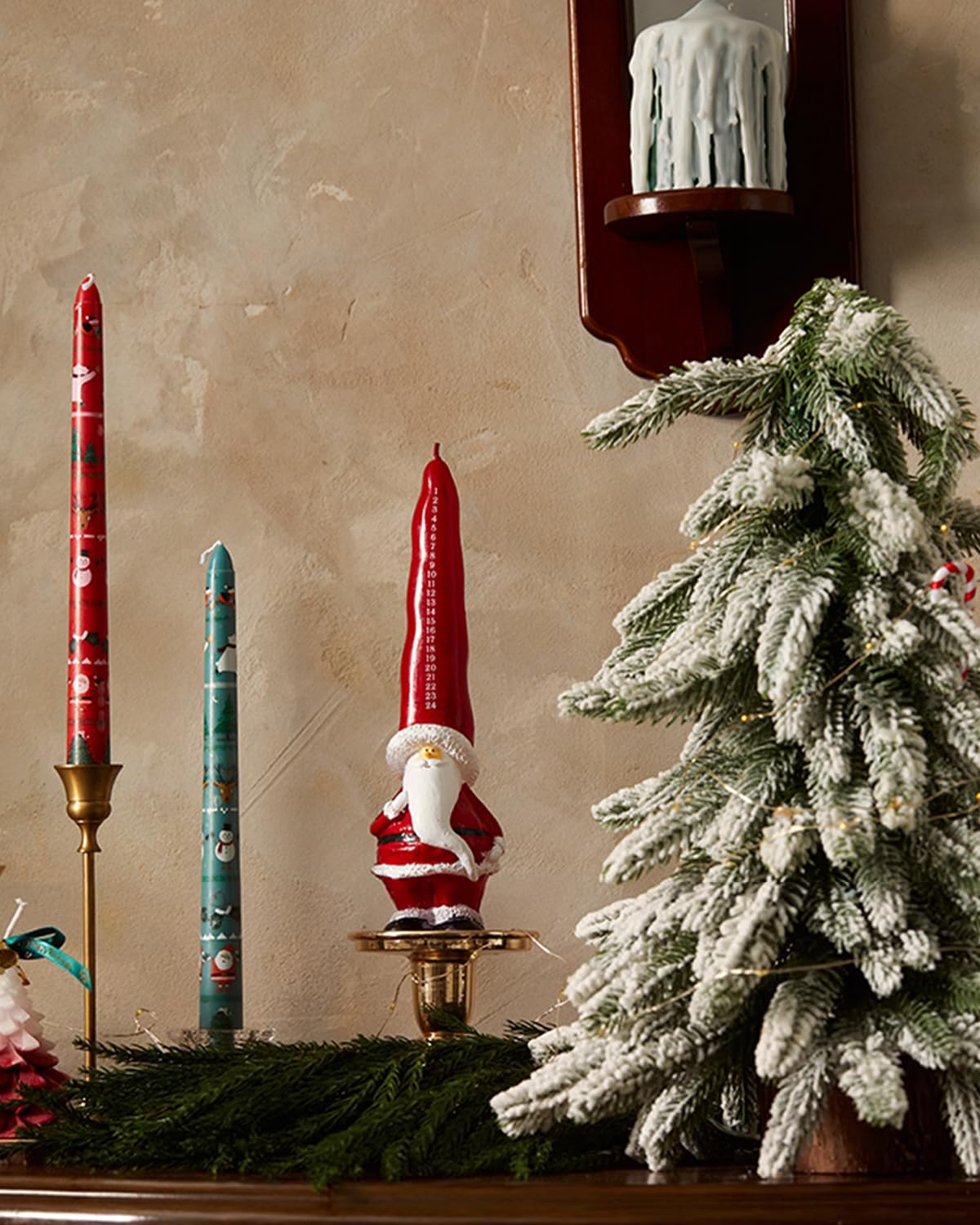 Christmas Taper Candles 10 Inch Unscented Santa Candlesticks for Christmas Table Decor, Winter Centerpieces, Advent Displays, Fireplace Mantel, Seasonal Home Decor,Red&White