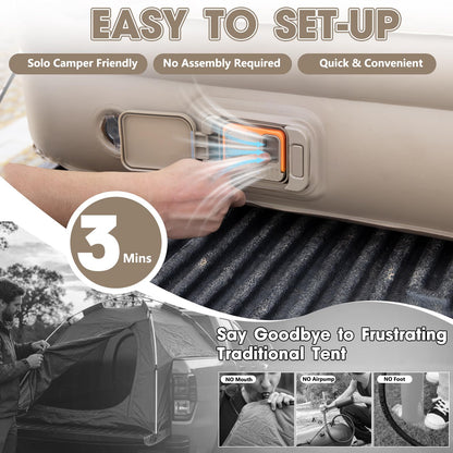 Afurkuot Inflatable Truck Tent & Air Mattress with Built-in Pump and Inflatable Pillow, Waterproof PU2000mm Double Layer Air Mattress Pickup Trcuks Tent for Road Trip Camping Outdoor Travel