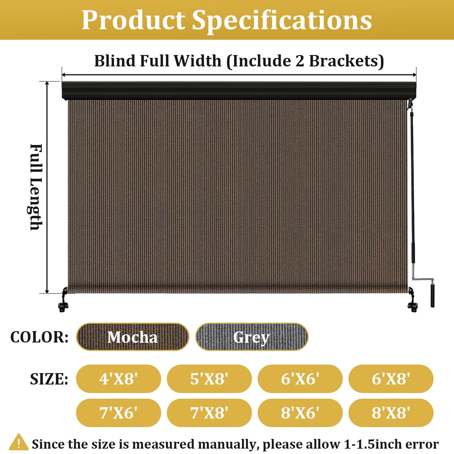 Shade&Beyond Outdoor Premium Roller Shades 4' W x 8' H with Valance, Exterior Roll Up Blinds Shade Cloth for Patio Porch Pergola, Mocha