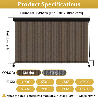 Shade&Beyond Outdoor Premium Roller Shades 4' W x 8' H with Valance, Exterior Roll Up Blinds Shade Cloth for Patio Porch Pergola, Mocha