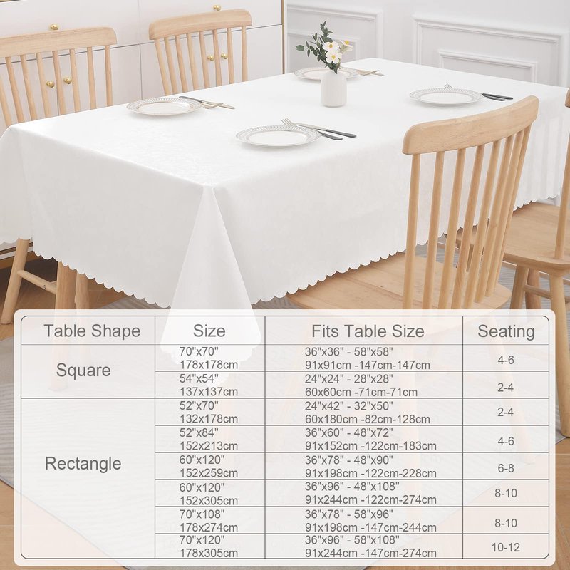Smiry Rectangle Table Cloth, Waterproof Heavy Duty Vinyl Tablecloths, Wipeable Washable Table Cover for Kitchen and Dining Room (White, 70" X 120")