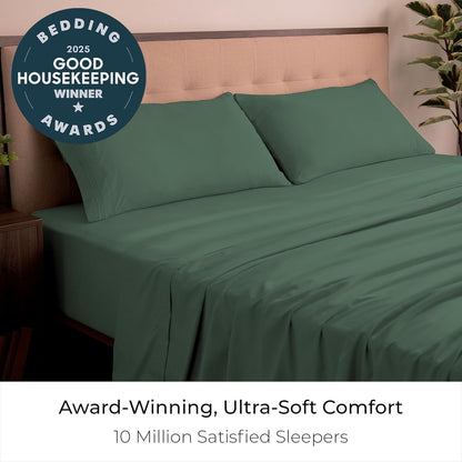 Mellanni King Sheets Set - 4 PC Hotel Luxury Bedding | Extra Soft, Cooling, Stain Resistant - Emerald Green