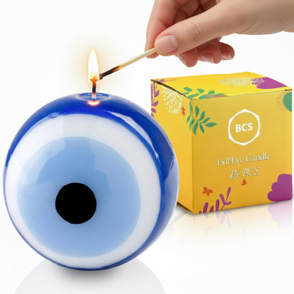 BCS Blue Evil Eye Candle - Nazar Home Decor - Handmade Unscented Premium Candles for Home & Office Vela Ojo Turco - 3.95 inches (Large) Blue