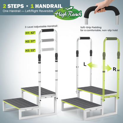 DEPSUNNY RV Step Stool with Handrail, 2 Steps 1 Handrail, Wider Platform, Anti-Slip Mats, Step Stool with Handle for Elderly, Portable RV Stairs for Hot Tub/Camper/Mobile Home/SPA Pool/Pet Stairs