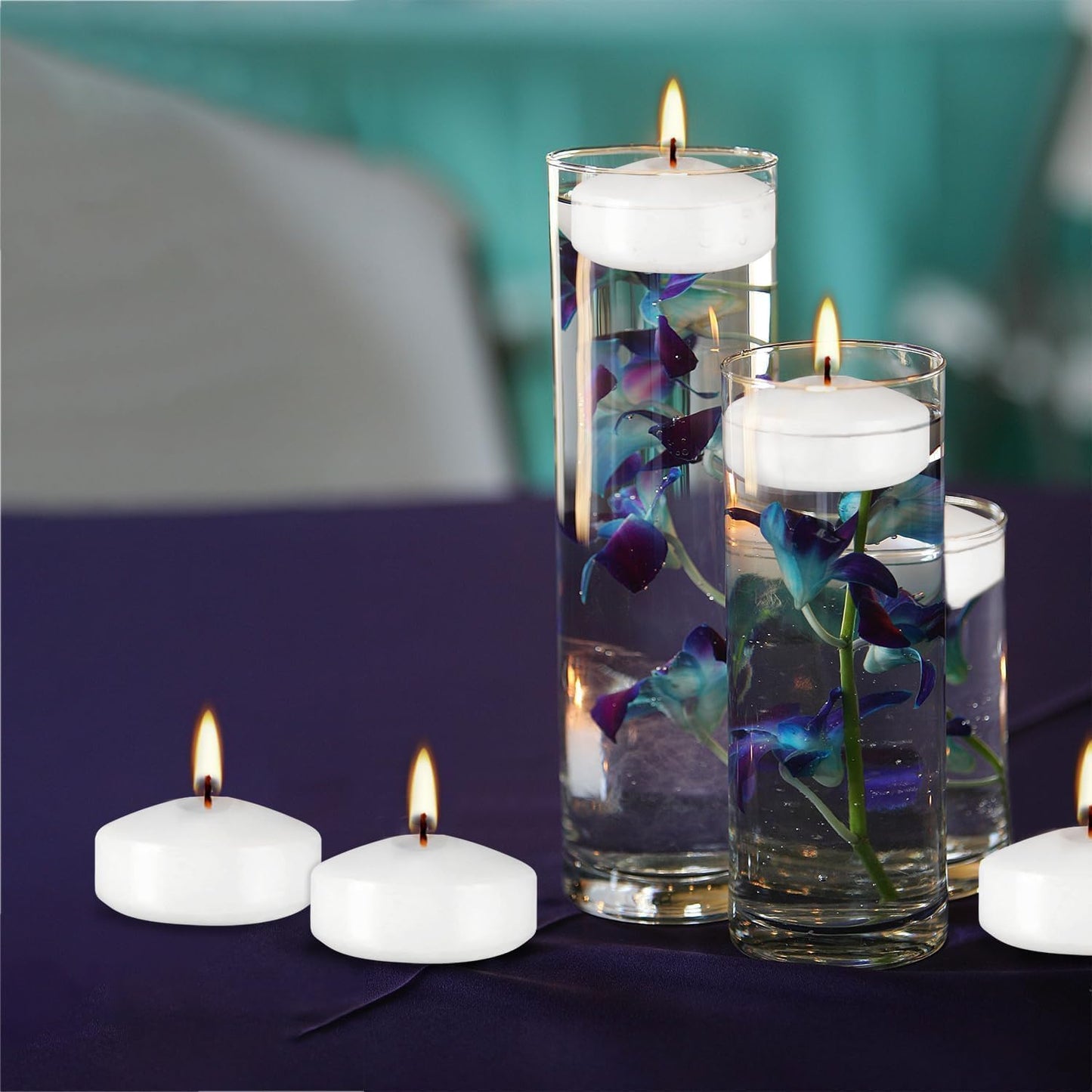 YOROXRG 50 Pack of 2-Inch White Floating Candles - Ideal for Weddings, Home Décor, Spa Baths, and Romantic Settings