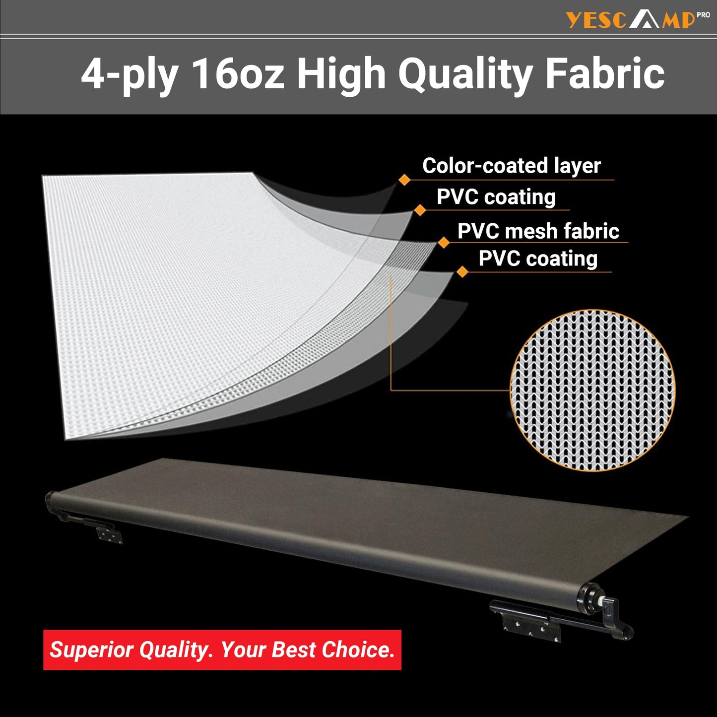 YESCAMP RV Slide Topper Awning Slide Out Awning Kit Cover Assembly,Modular Slideout Awning Protection for RV,5th Wheels,Travel Trailers and Motorhomes,Black,7'(6'7''Fabric)