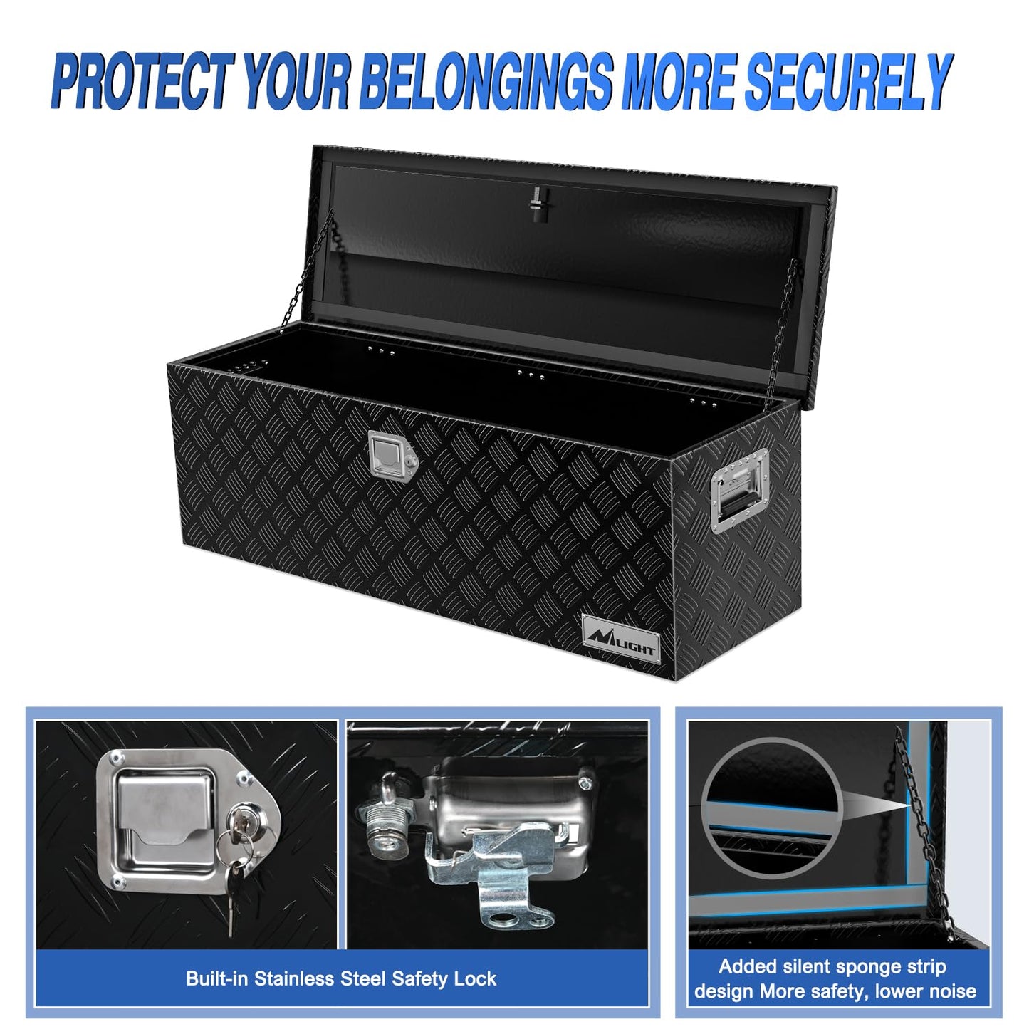 Nilight 44 Inch Truck Tool Box Heavy Duty Aluminum Stripes Plated Pick Up Truck Bed Toolboxes 44"x15"x15" Waterproof Storage Organizer for Bed of Truck RV Trailer with Side Handle Lock Keys, Black