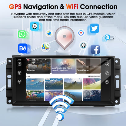 4+64G Car Stereo Radio for Jeep Wrangler JK Dodge Chevrolet RAM 1500 7" IPS Touch Screen Bluetooth Audio with CarPlay Android Auto GPS Navigation Mirror Link WiFi FM AM RDS Backup Camera MIC