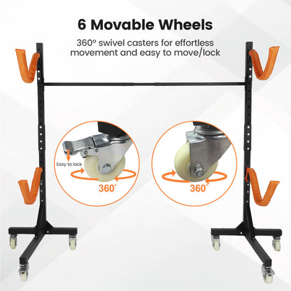 Neorexon Freestanding Kayak Storage Rack, Adjustable Kayak Racks Outdoor with 4 Lockable Wheels, Kayak Stands Heavy Duty Storage for Kayaks, Canoes, SUP and Surfboards - 2 Kayaks