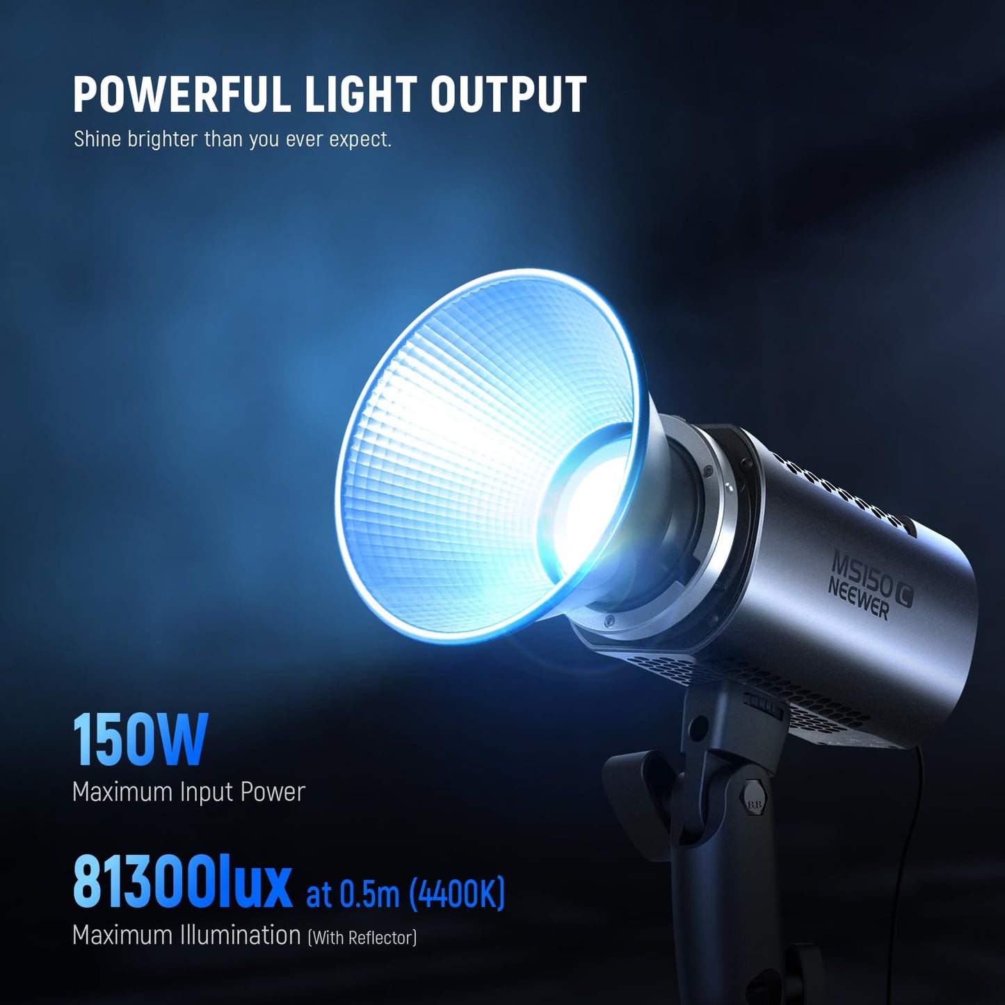 NEEWER MS150C RGBWW LED Video Light with 2.4G/APP Control, 150W Metal Mini RGB COB Continuous Output Lighting Bowens Mount Handheld Spotlight 2700K-6500K, 18000lux/1m, CRI97+/TLCI98+,17 Effects, RGBCW