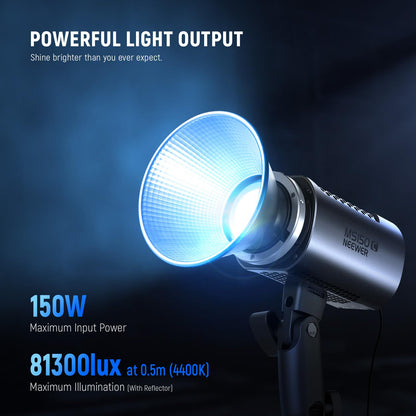 NEEWER MS150C RGBWW LED Video Light with 2.4G/APP Control, 150W Metal Mini RGB COB Continuous Output Lighting Bowens Mount Handheld Spotlight 2700K-6500K, 18000lux/1m, CRI97+/TLCI98+,17 Effects, RGBCW