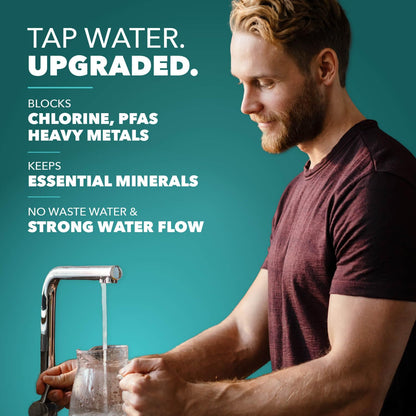CuZn Under Sink Water Filter for Sink Faucet, 5 Year Filter Life, NSF/ANSI 42 & 372 Certified, Reduces PFAs, PFOS, Lead, Chlorine, Inline Faucet Connection, Improves Tap Water Taste