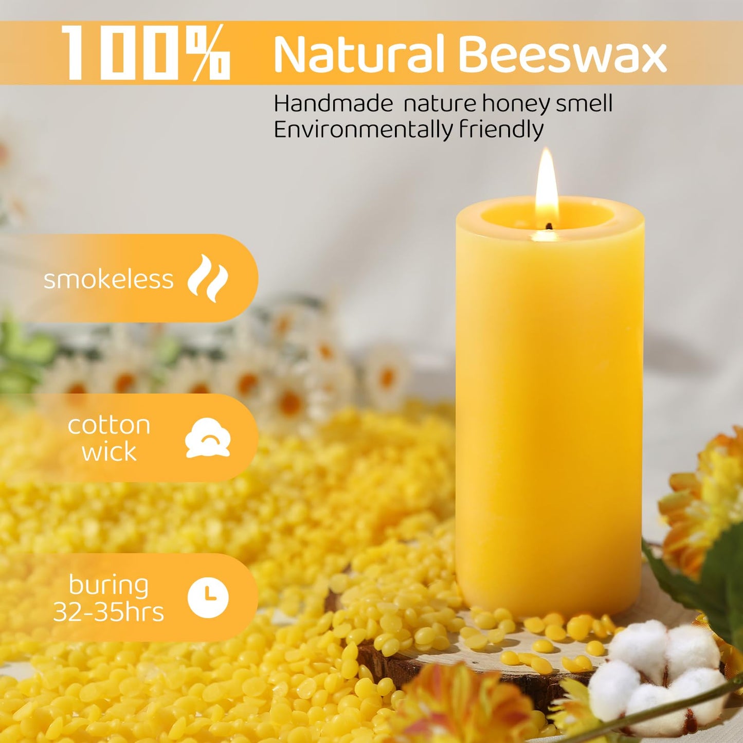 6 Pack Natural Beeswax Pillar Candles,100% Pure Beeswax Candles-210 Hours Long Burning,Organic Bees Wax Candles for Home,Emergency,Prayer,Parties,Unscented Dripless Smokeless Beeswax Candle Bulk 2x4in