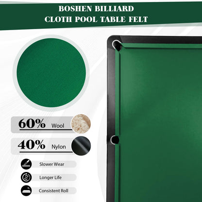 Boshen Worsted Blend Billiard Cloth Pool Table Felt Fast Speed for 7' 8' 9' Pool Table Pre Cut Bed & Rails