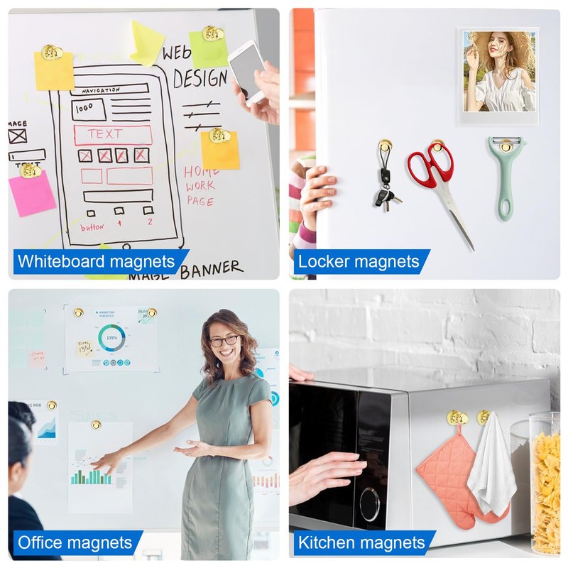 LOVIMAG Fridge Magnets 40Pcs Refrigerator Whiteboard Small Strong Magnet Classroom Kitchen Accessories Decorative Locker Set Decor Must Haves Office Calendar Refrigerador Magnetic Cute Crafts Gold