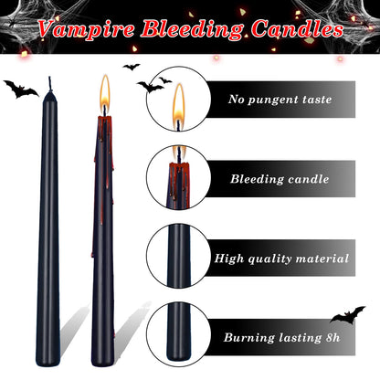 Kenburg Halloween Bleeding Candles Set of 5, 10 in Vampire Tears Black Taper Candles for Home Decor, Gothic About 8 Hour Burn, Party Spooky Decorations