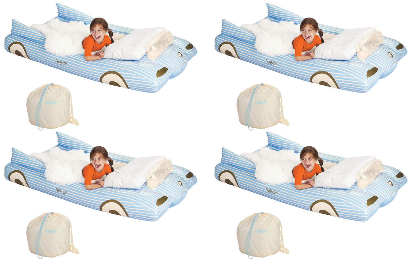 FUNBOY Kids Blue Inflatable Travel Bed & Mattress. Perfect for Sleepovers. Includes Carrying Case Storage Bag, Twin (Pack of 4)