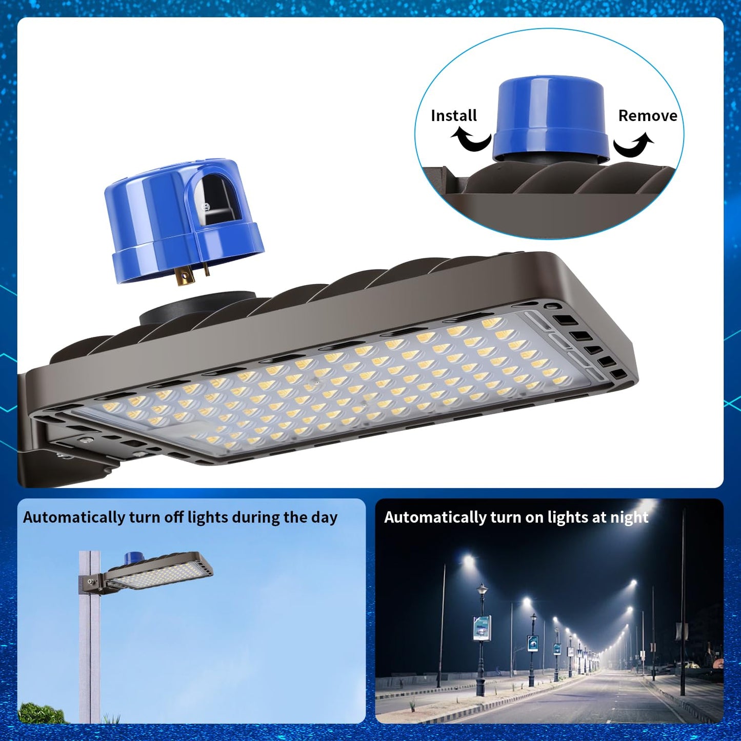 Juyace 240W LED Parking Lot Light with Photocell, 36000LM 5000K, IP65 Dusk to Dawn Outdoor Security Flood Light with Trunnion Bracket, 110-277V Commercial Area Light for Warehouse Street Yard